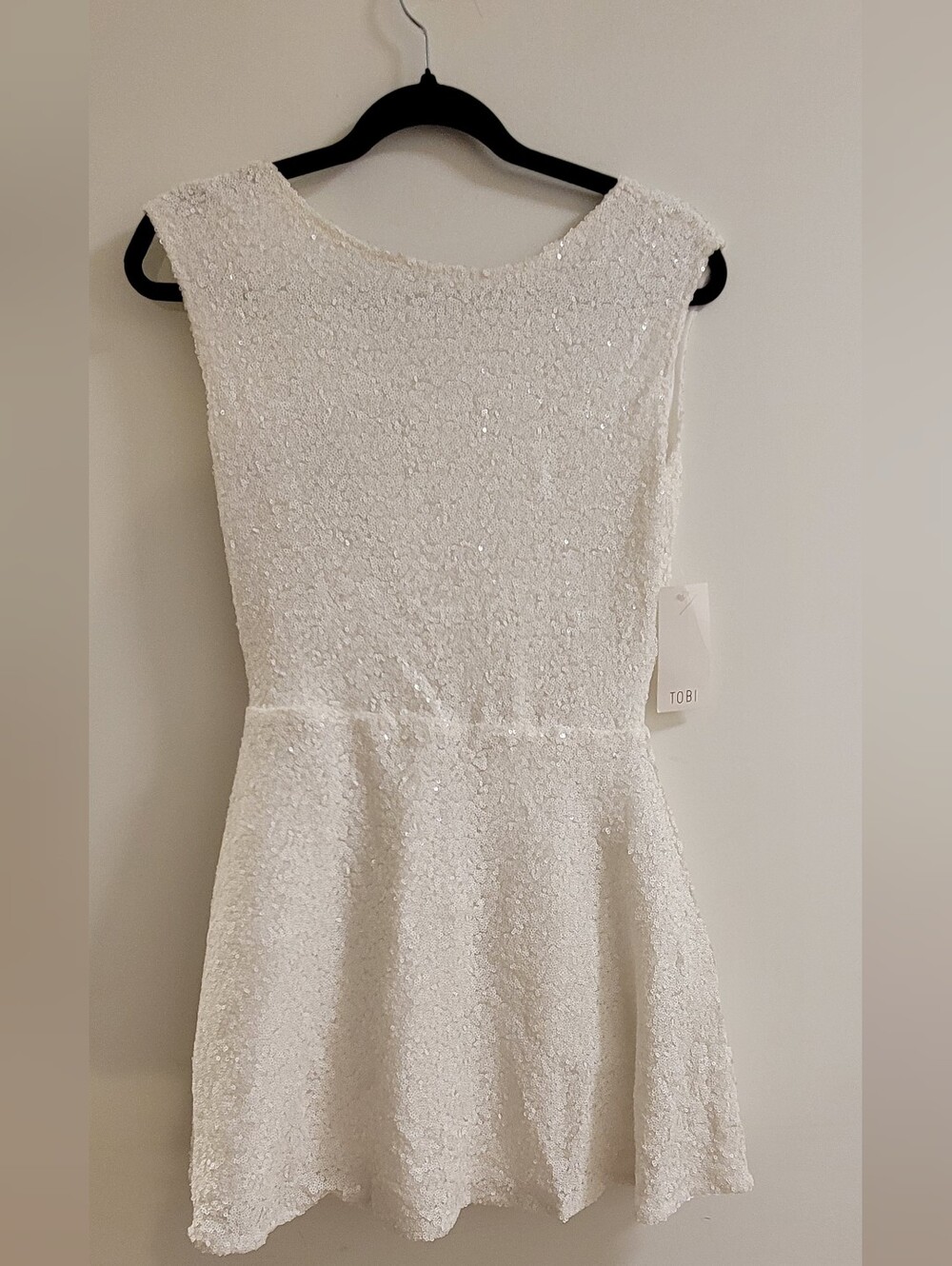 Tobi White Sequin Skater Dress Size M